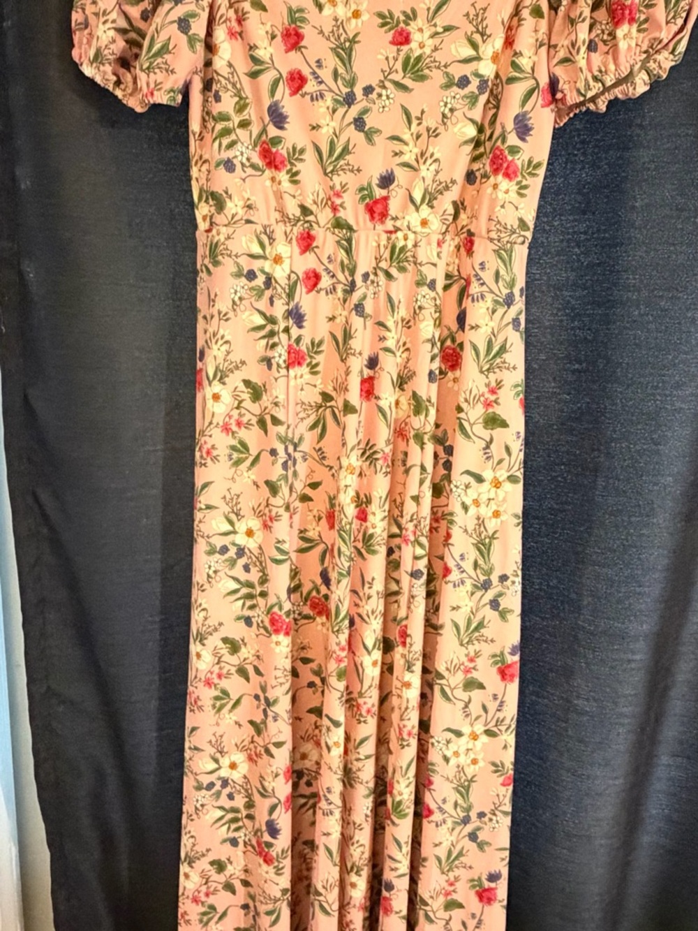 Floral Pink Maxi Dress with Puff Sleeves